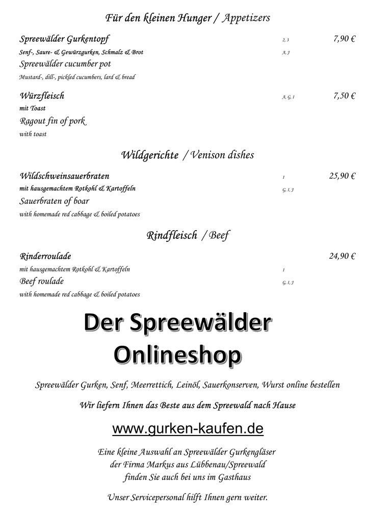 Für den kleinen Hunger, Wildgerichte, Rindfleisch