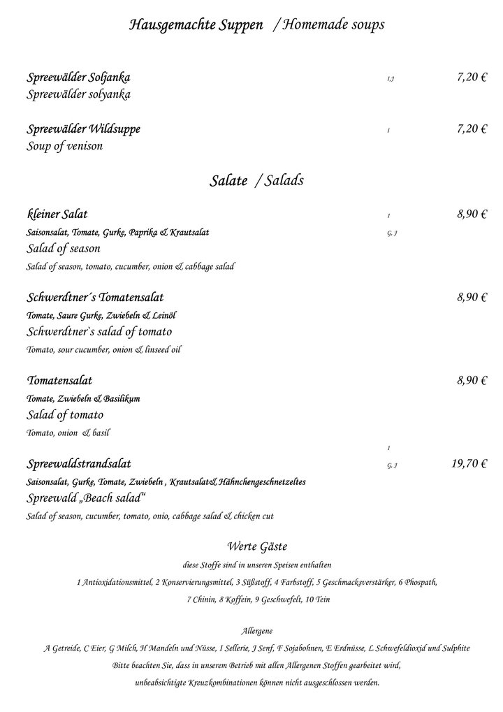 Hausgemachte Suppen, Salate